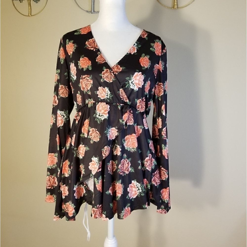 NWT! Asos Design Maternity Exclusive Long Sleeve Wrap Top In Rose Print Size 8